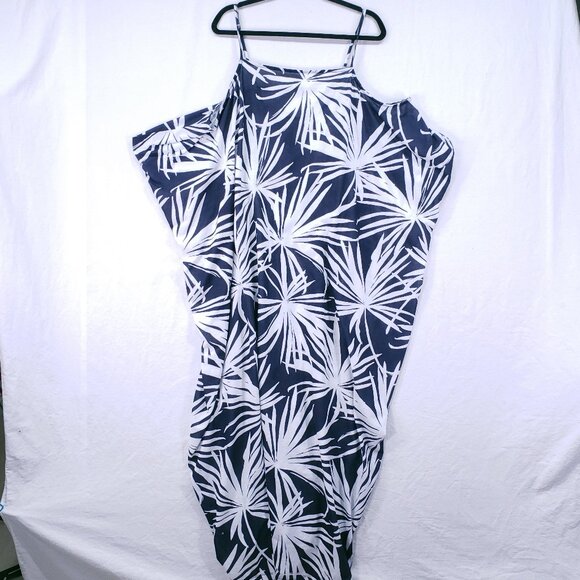Asos Navy Blue n White Beachy Tropical Floral Relaxed Sheer Maxi Dress Size 18 - Picture 1 of 15